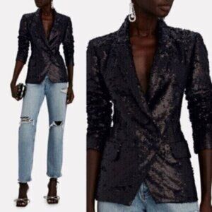 NWT L'Agence Kenzie Double Breasted Sequin Matte Black Blazer Size 6